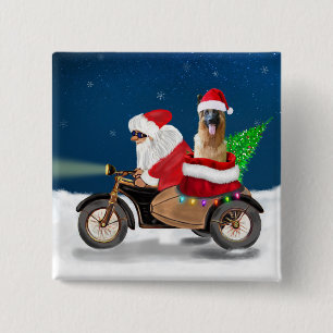 kerstkerstkerstkerstkerstkerstman met herdershond vierkante button 5,1 cm