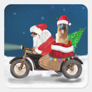 kerstkerstkerstkerstkerstkerstman met herdershond vierkante sticker