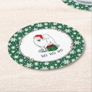 Kerstkerstkerstkerstkerstkerstman Pet Samoyed Dog  Ronde Kartonnen Onderzetter