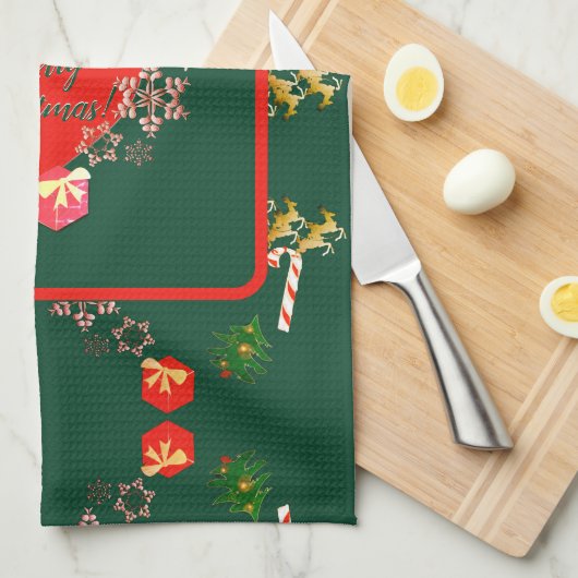 Kerstkerstkerstkerstkerstkeuken in Reindeer Kitche Theedoek (Quarter Fold)