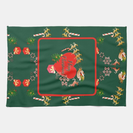 Kerstkerstkerstkerstkerstkeuken in Reindeer Kitche Theedoek (Horizontaal)