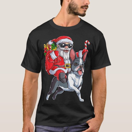 Kerstkerstkerstkerstkerstman die Boston terrier Xm T-shirt (Voorkant)