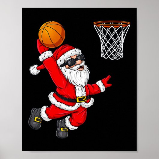Kerstkerstkerstkerstkerstman Dunking een Basketbal Poster (Voorkant)