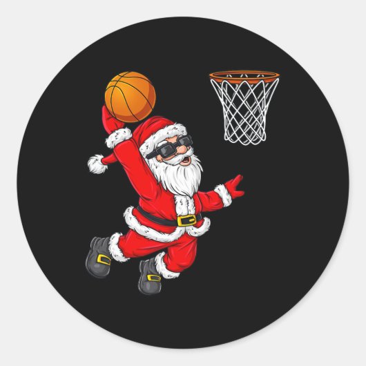 Kerstkerstkerstkerstkerstman Dunking een Basketbal Ronde Sticker (Voorkant)