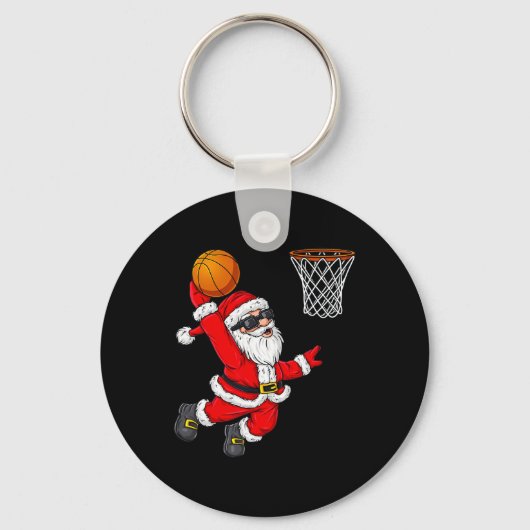 Kerstkerstkerstkerstkerstman Dunking een Basketbal Sleutelhanger (Voorkant)