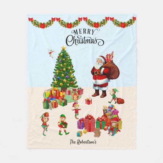 Kerstkerstkerstkerstkerstman en Elves met Cadeaus  Fleece Deken (Voorkant)