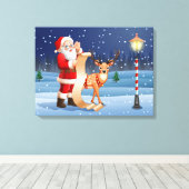 Kerstkerstkerstkerstkerstman en rendier canvas afdruk (Insitu (Houten vloer))