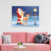 Kerstkerstkerstkerstkerstman en rendier canvas afdruk (Insitu (Woonkamer))