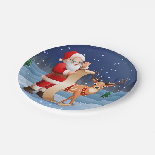 Kerstkerstkerstkerstkerstman en rendier papieren bordje (Gekanteld)