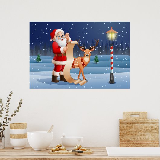 Kerstkerstkerstkerstkerstman en rendier poster (Keuken)