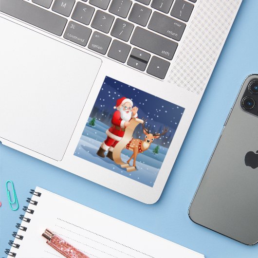 Kerstkerstkerstkerstkerstman en rendier sticker (Laptop met iPhone)
