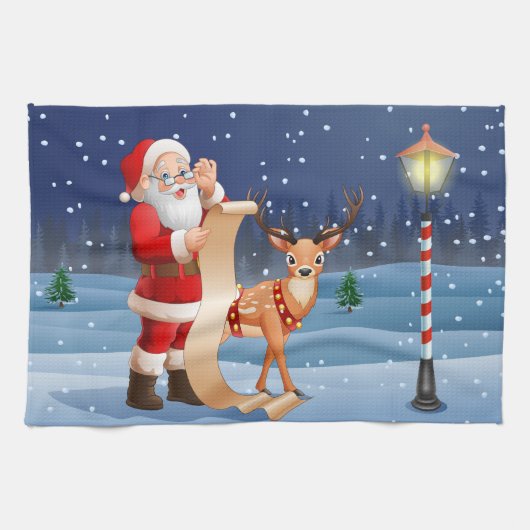 Kerstkerstkerstkerstkerstman en rendier theedoek (Horizontaal)