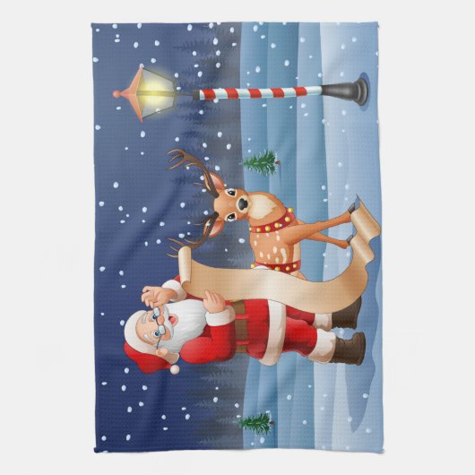 Kerstkerstkerstkerstkerstman en rendier theedoek (Verticaal)