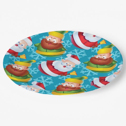 Kerstkerstkerstkerstkerstman en vriend met Snowfla Papieren Bordje (Gekanteld)