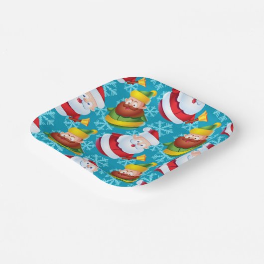 Kerstkerstkerstkerstkerstman en vriend met Snowfla Papieren Bordje (Gebogen)