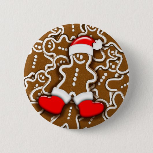 Kerstkerstkerstkerstkerstman in Gingerbrood Ronde Button 5,7 Cm (Voorkant)