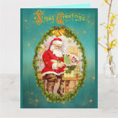 Kerstkerstkerstkerstkerstman in zijn werkshop kaart (Gele Bloem)