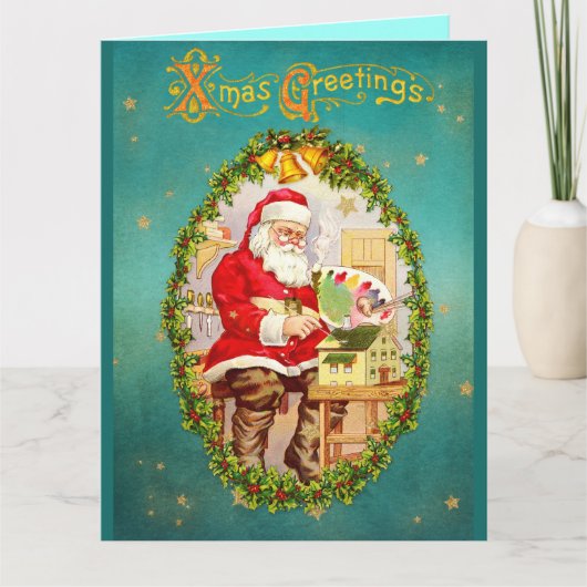 Kerstkerstkerstkerstkerstman in zijn werkshop kaart (Voorkant)