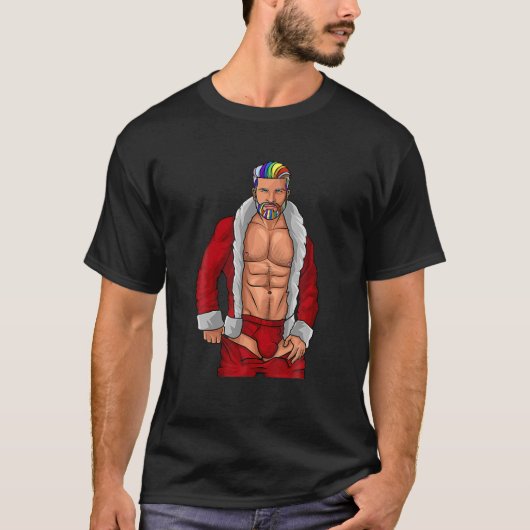 Kerstkerstkerstkerstkerstman LGBTQ Rainbow Funny X T-shirt (Voorkant)