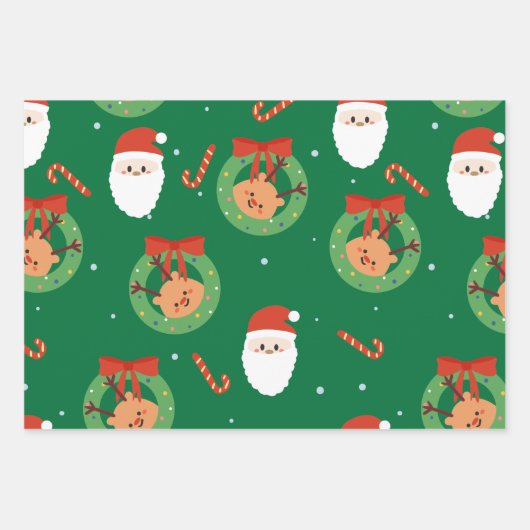 Kerstkerstkerstkerstkerstman met vrienden en snoep inpakpapier vel (Voorkant)