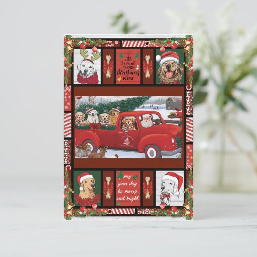 Kerstkerstkerstkerstkerstman Red Truck gouden rect Bedankkaart (Staand voorkant)