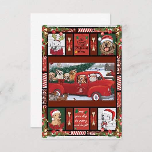 Kerstkerstkerstkerstkerstman Red Truck gouden rect Bedankkaart (Voorkant / Achterkant)