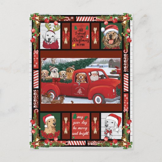 Kerstkerstkerstkerstkerstman Red Truck gouden rect Briefkaart (Voorkant)