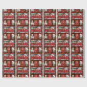 Kerstkerstkerstkerstkerstman Red Truck gouden rect Cadeaupapier (Vlak)