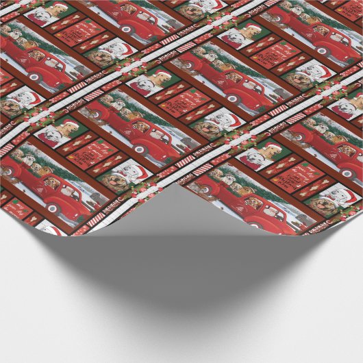 Kerstkerstkerstkerstkerstman Red Truck gouden rect Cadeaupapier (Hoek)