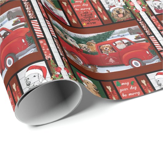 Kerstkerstkerstkerstkerstman Red Truck gouden rect Cadeaupapier (Rol Hoek)