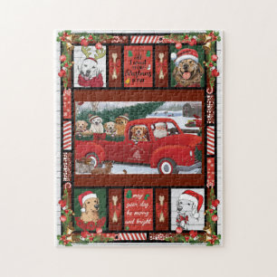 Kerstkerstkerstkerstkerstman Red Truck gouden rect Legpuzzel