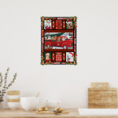 Kerstkerstkerstkerstkerstman Red Truck gouden rect Poster (Keuken)