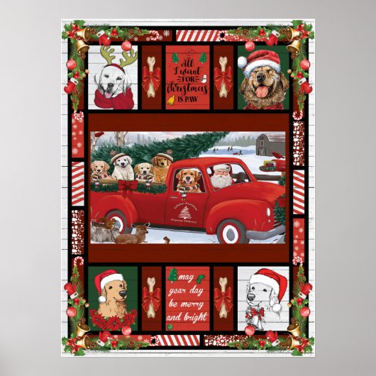 Kerstkerstkerstkerstkerstman Red Truck gouden rect Poster (Voorkant)
