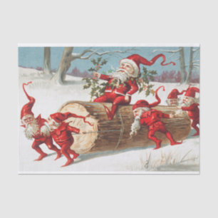 Kerstkerstkerstkerstkleppen die op een logboek gli tissuepapier