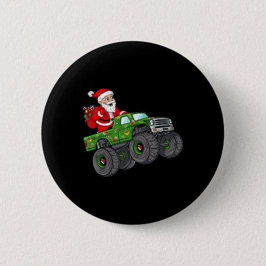 Kerstkerstkerstkerstman die in monstervrachtwagens ronde button 5,7 cm (Voorkant)