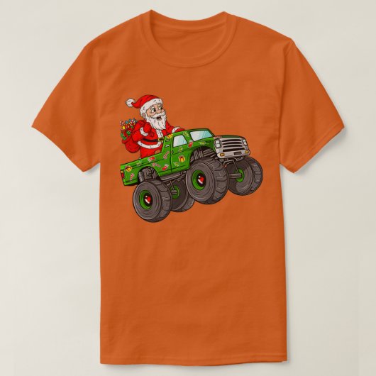 Kerstkerstkerstkerstman die in monstervrachtwagens t-shirt (Design voorkant)