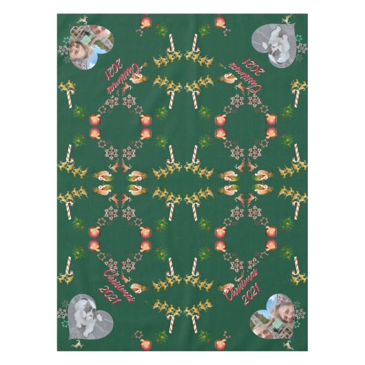 Kerstkerstkerstkerstman en rendier 2 Foto's Tafelkleed (Voorkant)