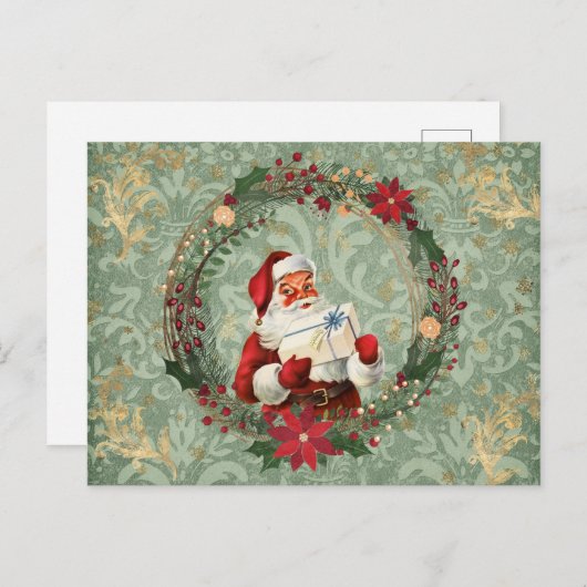 kerstkerstkerstkerstman en Wreath Briefkaart (Voorkant / Achterkant)