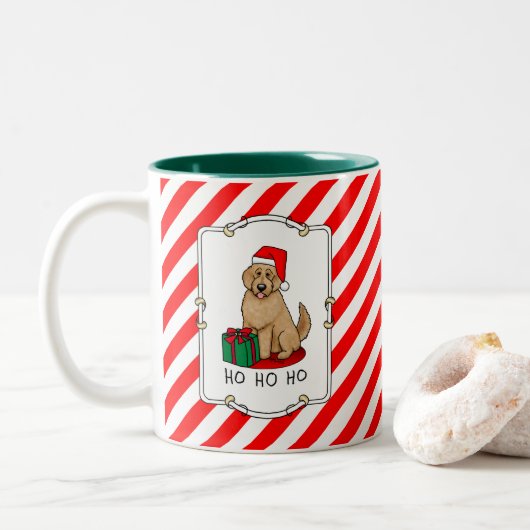 Kerstkerstkerstkerstman Goldendole (gouden rood) D Tweekleurige Koffiemok (Met donut)