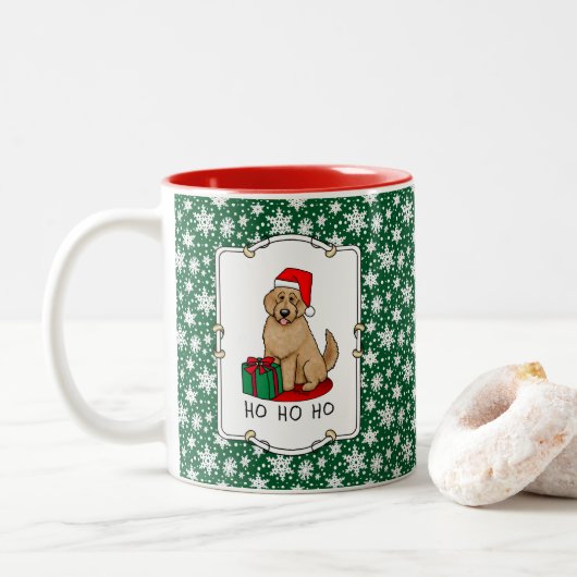 Kerstkerstkerstkerstman Goldendole (gouden rood) D Tweekleurige Koffiemok (Met donut)