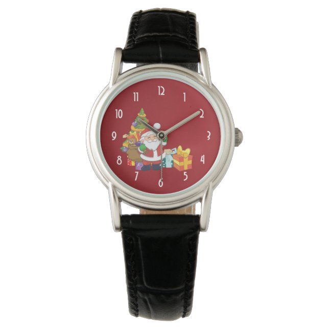 Kerstkerstkerstkerstman met een zak cadeaus horloge (Voorkant)