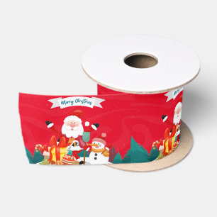 Kerstkerstkerstkerstman met Snowman en Cadeaus Satijnen Lint