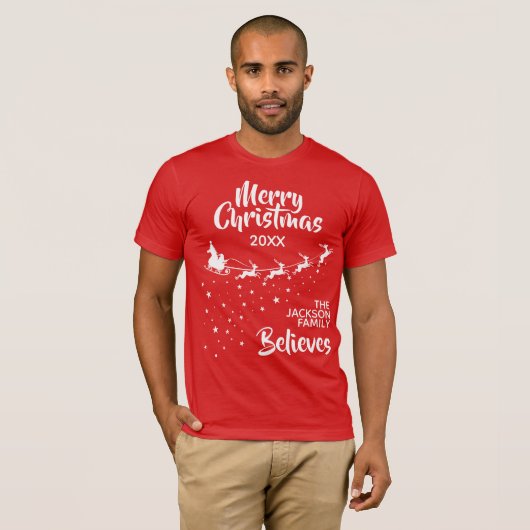 Kerstkerstkerstkerstman's dikkere herenfamilie t-shirt (Voorkant volledig)