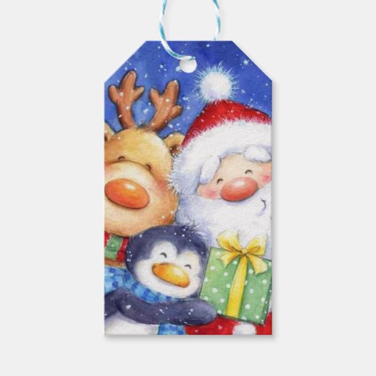 Kerstkerstkerstkerstrenrenrendier en pinguïn cadeaulabel (Voorkant)