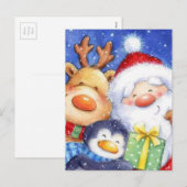 Kerstkerstkerstkerstrenrenrendier en pinguïn feestdagenkaart (Voorkant / Achterkant)