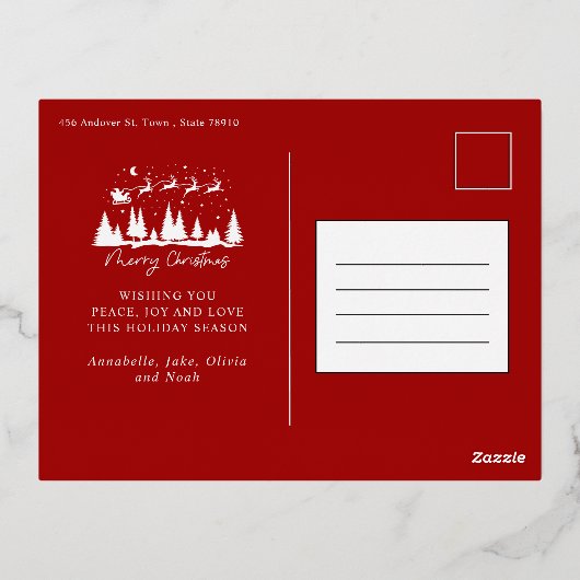 kerstkerstkerstkersttaart en rendierslee folie feestdagen briefkaart (Achterkant)