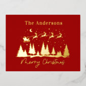 kerstkerstkerstkersttaart en rendierslee folie feestdagen briefkaart (Voorkant)