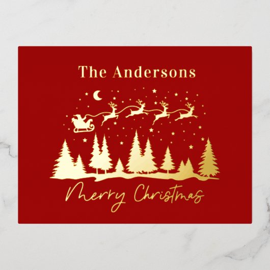 kerstkerstkerstkersttaart en rendierslee folie feestdagen briefkaart (Voorkant)