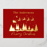 kerstkerstkerstkersttaart en rendierslee folie feestdagenkaart<br><div class="desc">Kerst traditioneel santa en rendiervormig design</div>