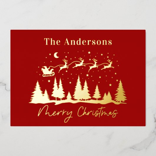 kerstkerstkerstkersttaart en rendierslee folie feestdagenkaart (Voorkant)